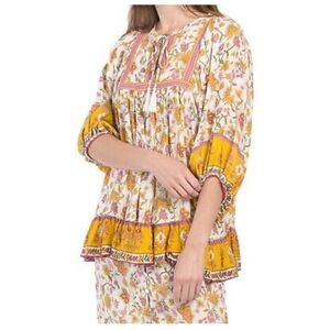 Rachel Zoe Yellow & Pink Floral Peasant Blouse Size Medium